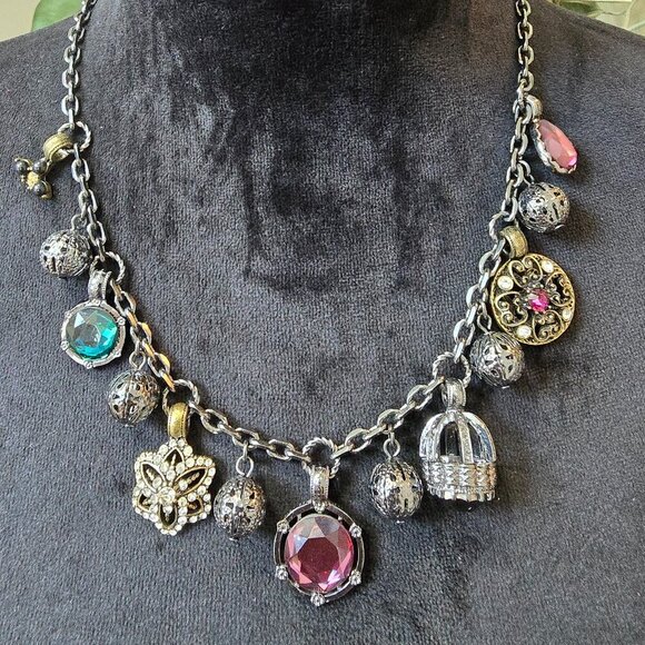 Womens Silver Tone Chain Multiple Charm Necklace Jewelry with Lobster Clasp - Picture 1 of 7